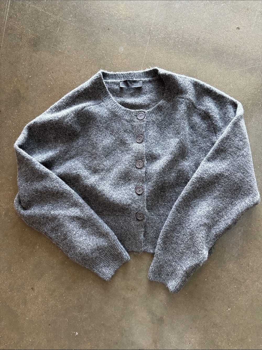 ZARA Cropped Grey Button-Front Cardigan